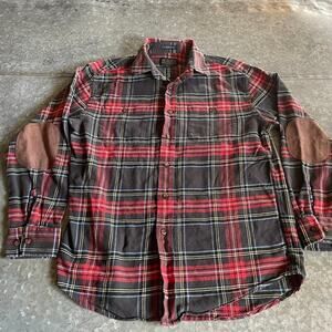 Pendleton Hawthorne Flannel Shirt Elbow Patch Mens Medium Button Up Cotton Red